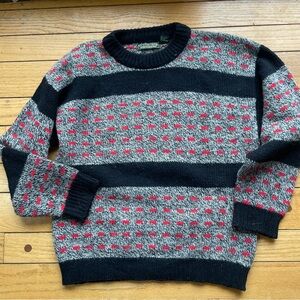 Vintage Levi’s Sutter Creek wool sweater red black gray stripes dots pattern M